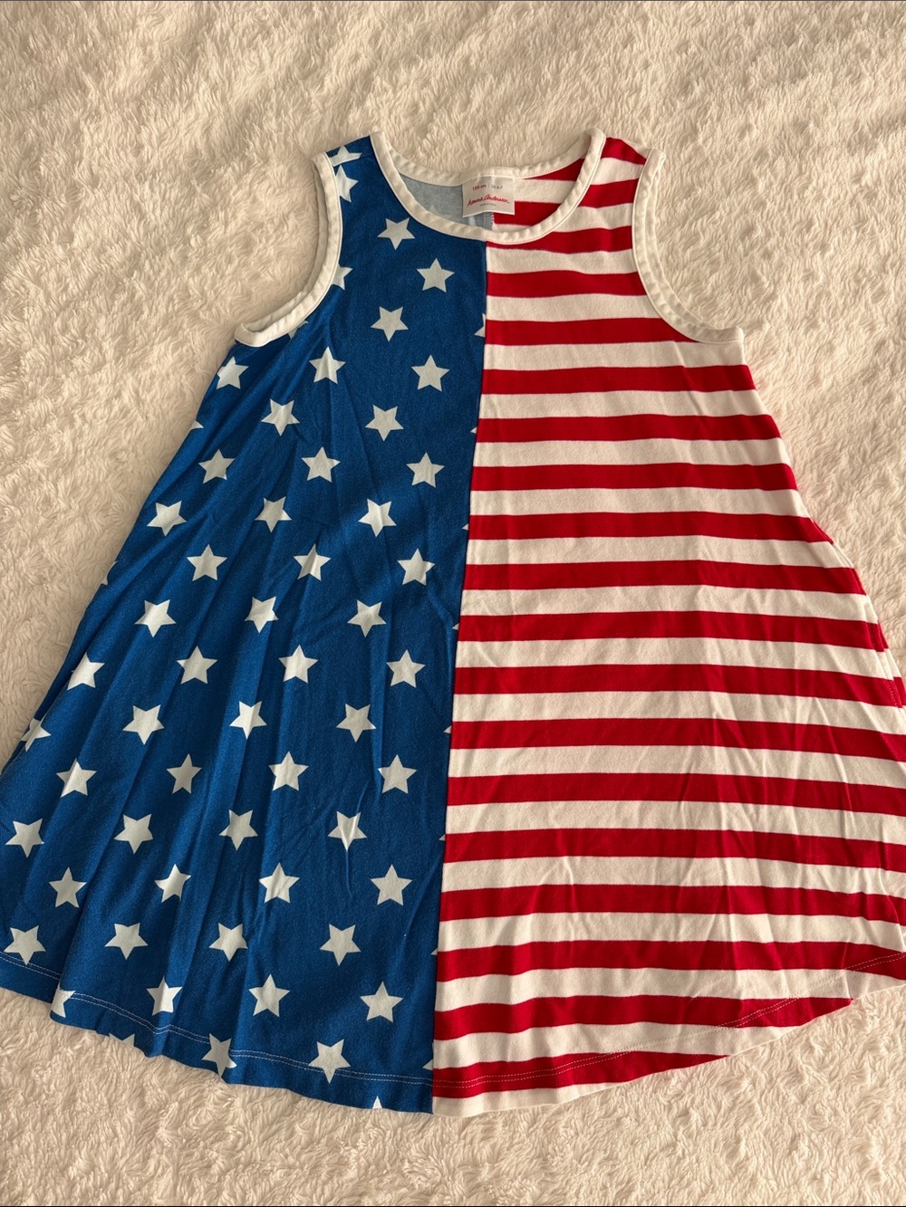 Hanna Andersson girls size 6-7 sleeveless knit stars & stripes dress summer